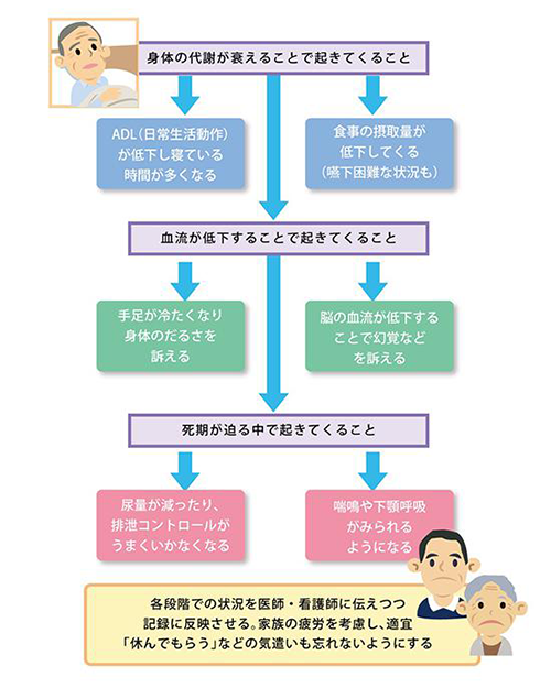 「看取りが近づくなかで「起こりうること」を整理しておく」を説明した図の画像
