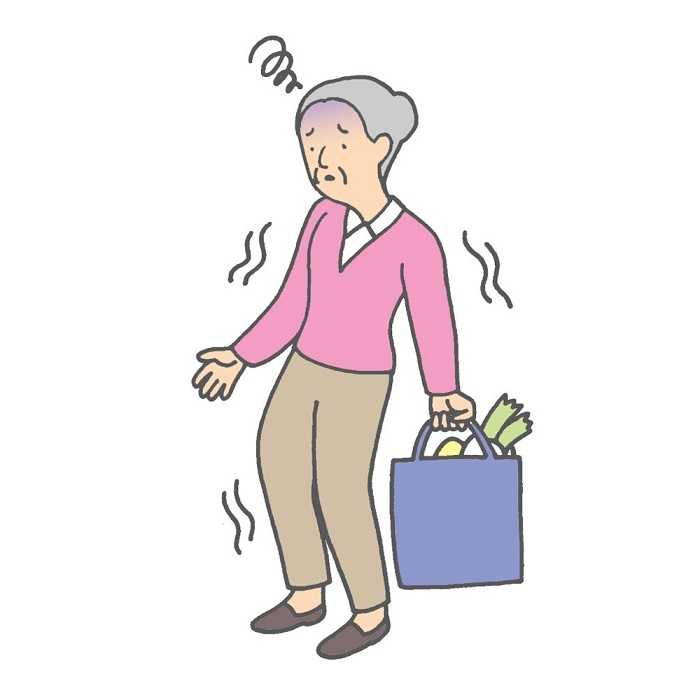 歩くことが困難な高齢女性のイラスト