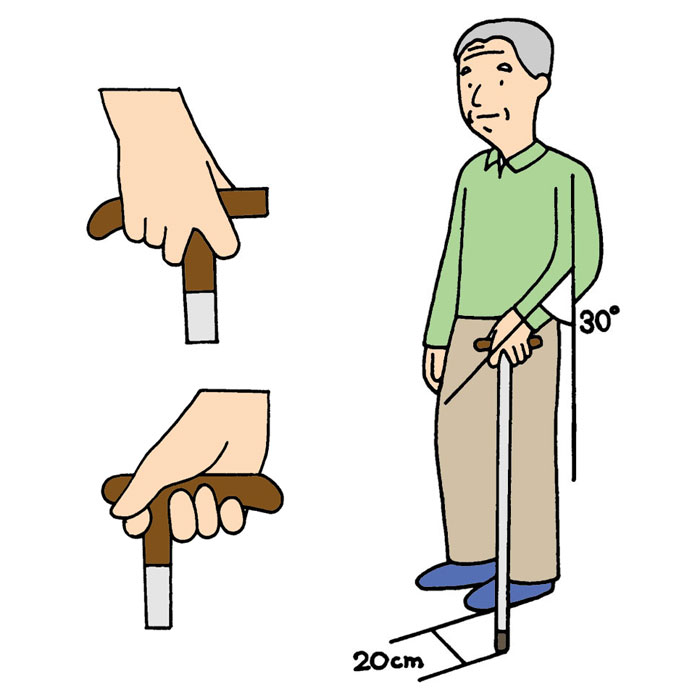 杖を持ち立つ高齢男性のイラスト