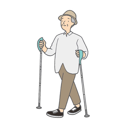 ポールを使い歩く高齢男性のイラスト