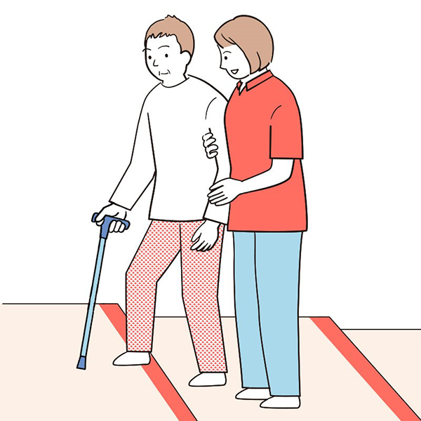 要介護者が階段・段差を上るところを介助者が介助しているイラスト