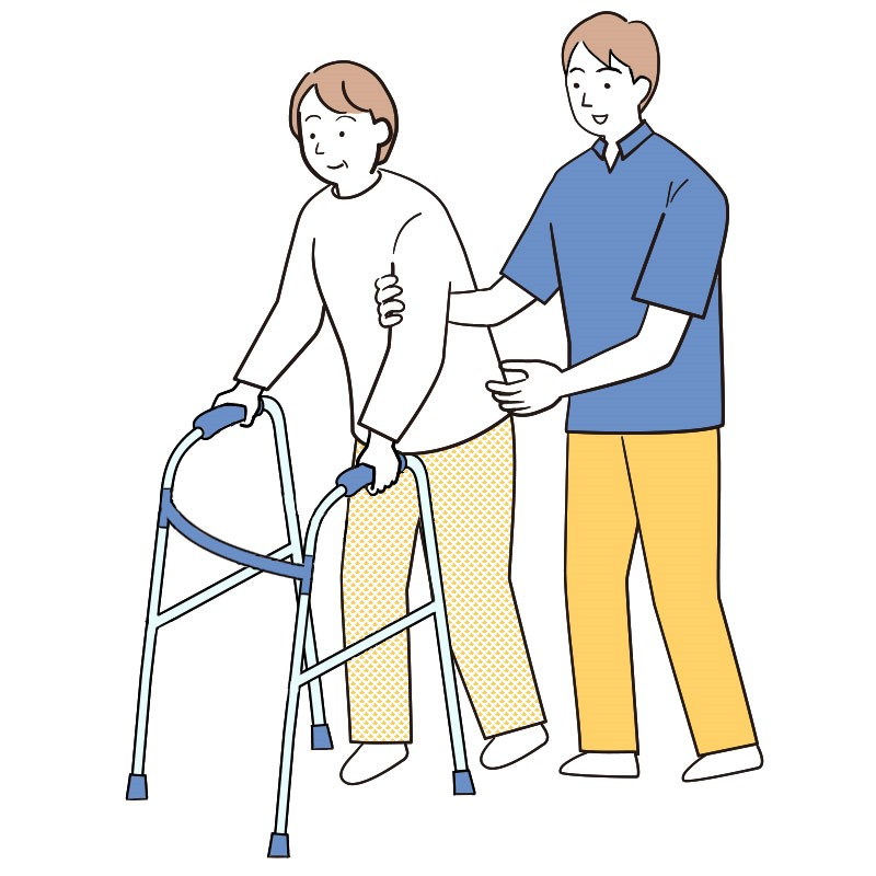 歩行器の介助方法を説明したイラスト