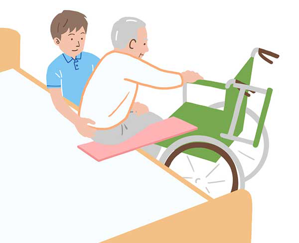 立ち上がらず横にスライド（水平移動）する介助のイラスト
