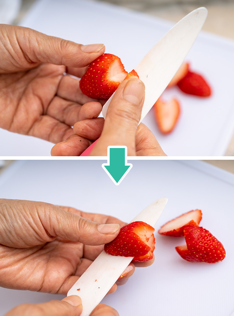 イチゴをハート形に切る